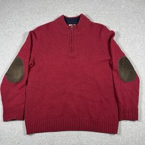 LL Bean Sweater Mens Large Red Pullover 100% Wool Shetland 1/4 Zip Knit Mock